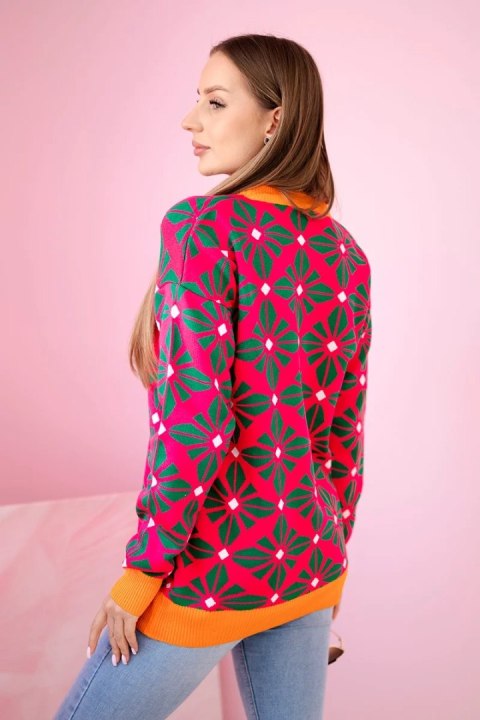 Sweter z geometrycznym motywem fuksja