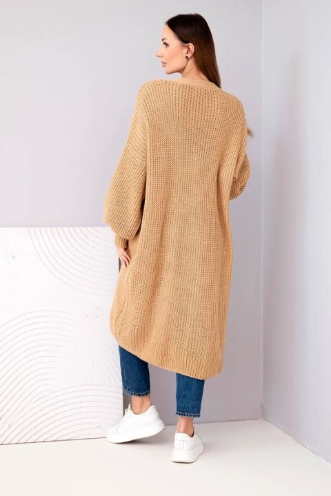 Sweter długi kardigan camelowy