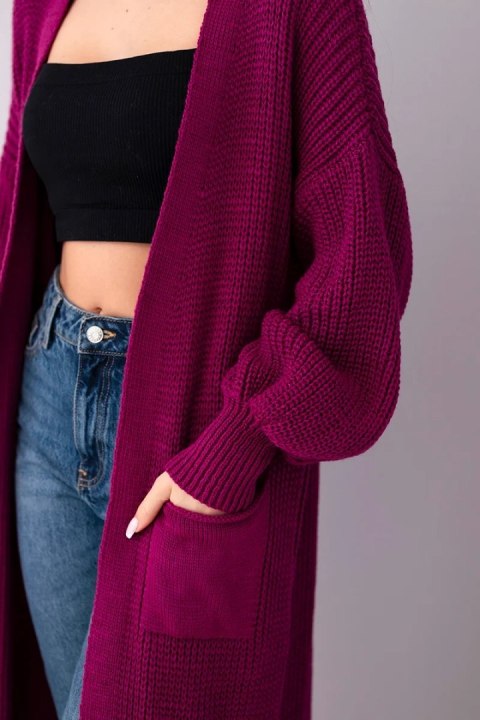 Sweter długi kardigan ciemny fioletowy