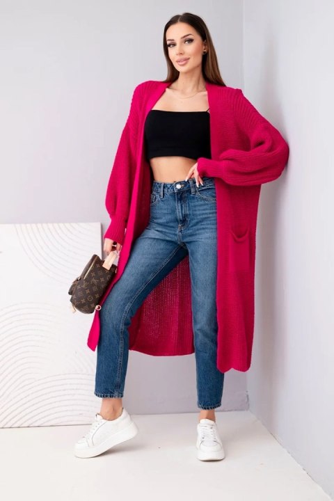 Sweter długi kardigan fuksja