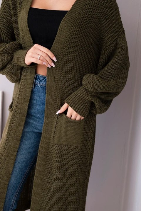 Sweter długi kardigan khaki
