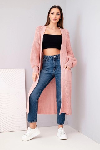 Sweter długi kardigan pudrowy róż