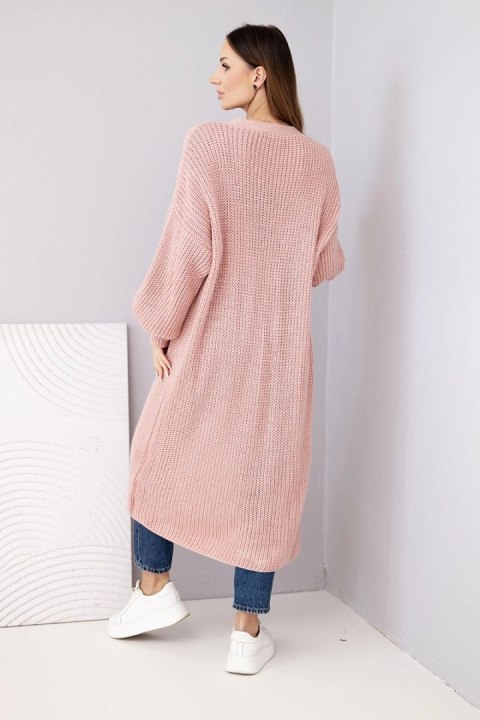 Sweter długi kardigan pudrowy róż