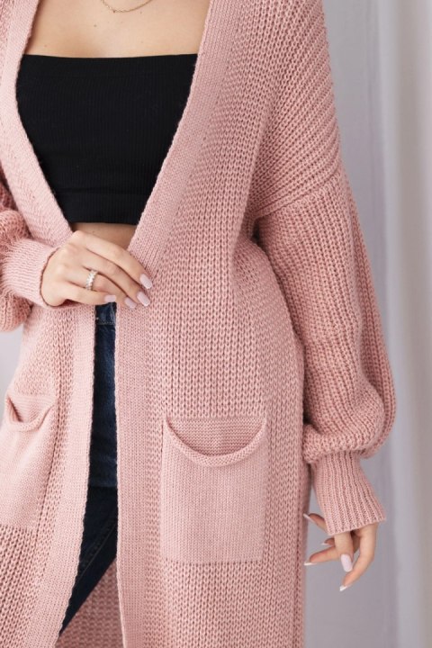 Sweter długi kardigan pudrowy róż