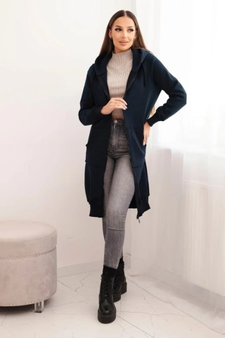 Bluza ocieplana długa z kapturem granatowa