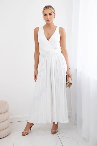 Kombinezon z wiskozy plisowany ecru