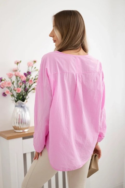 Bluzka koszulowa z haftowanym wzorem różowa