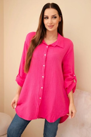 Koszula bawełniana muślinowa Plus Size fuksja