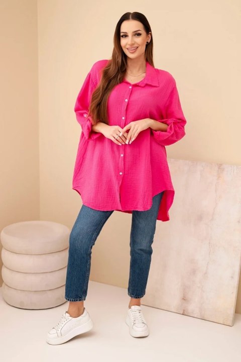 Koszula bawełniana muślinowa Plus Size fuksja
