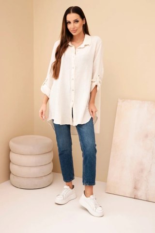 Koszula bawełniana muślinowa Plus Size jasno beżowa