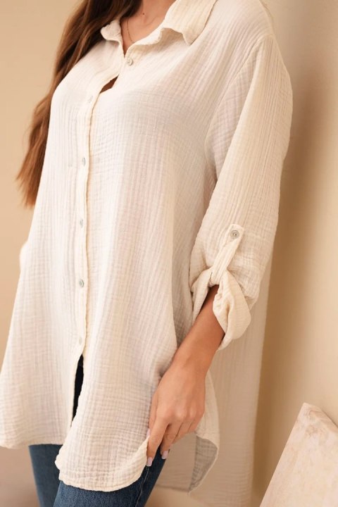 Koszula bawełniana muślinowa Plus Size jasno beżowa