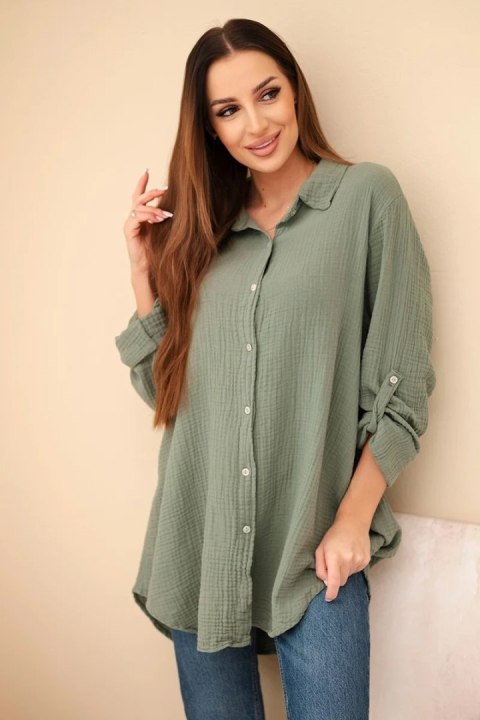 Koszula bawełniana muślinowa Plus Size khaki