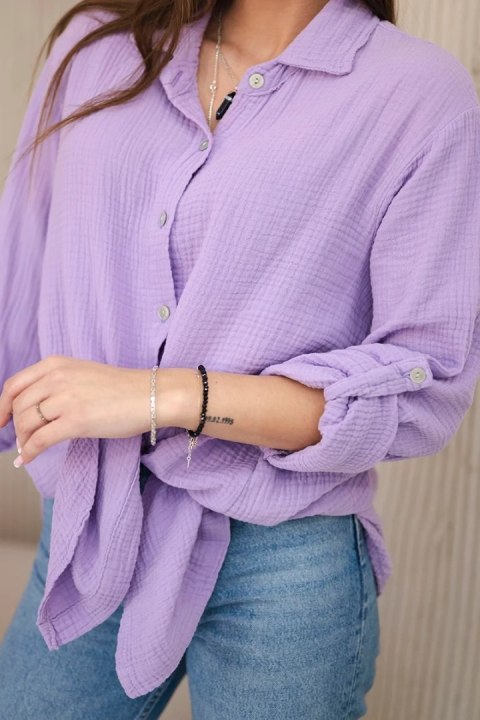 Koszula bawełniana muślinowa oversize fioletowa