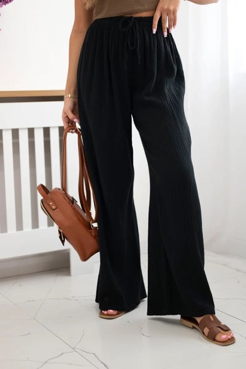 Spodnie muślinowe z szeroką nogawką czarne