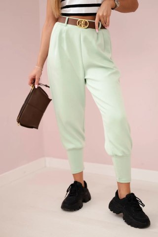 Spodnie z paskiem i kieszeniami masełko ciemno miętowe