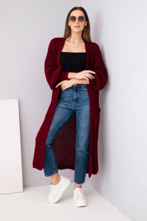 Sweter długi kardigan bordowy