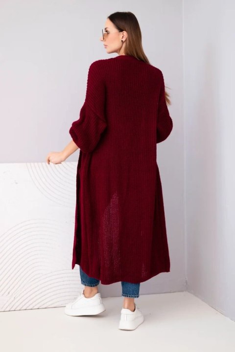 Sweter długi kardigan bordowy