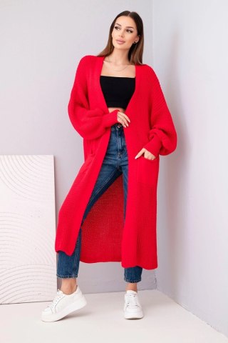 Sweter długi kardigan czerwony