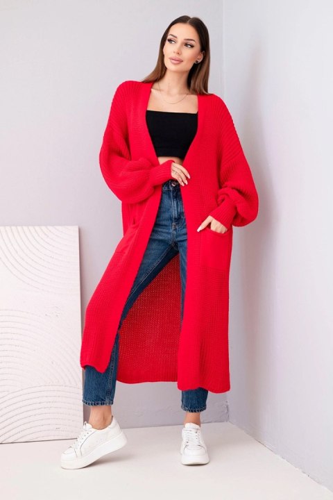 Sweter długi kardigan czerwony