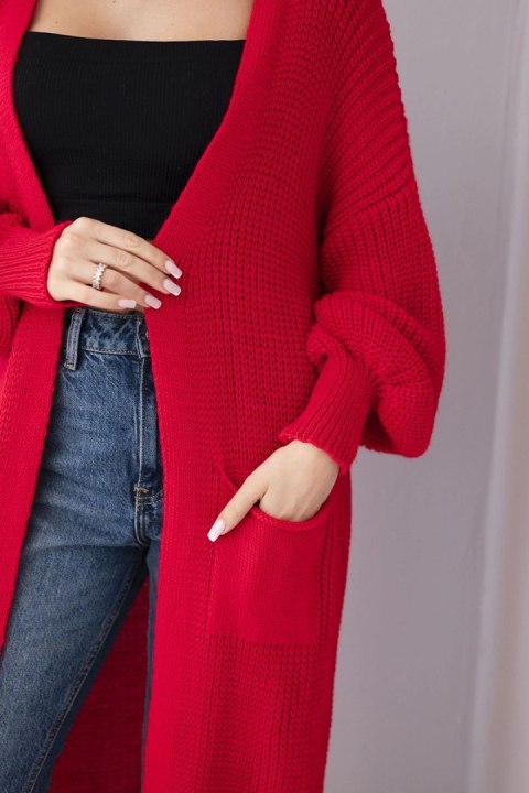 Sweter długi kardigan czerwony