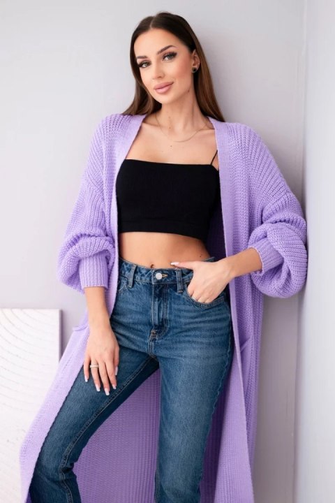 Sweter długi kardigan jasny fioletowy