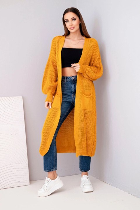 Sweter długi kardigan musztardowy