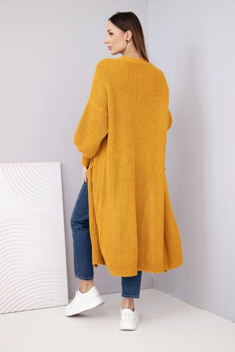 Sweter długi kardigan musztardowy