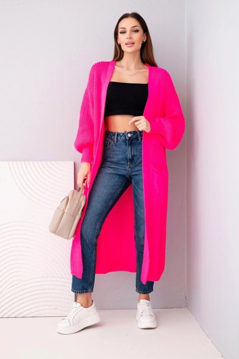 Sweter długi kardigan różowy neon