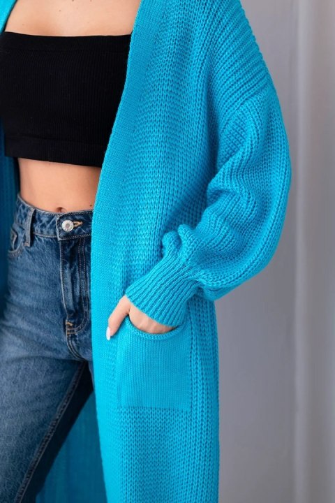 Sweter długi kardigan turkusowy