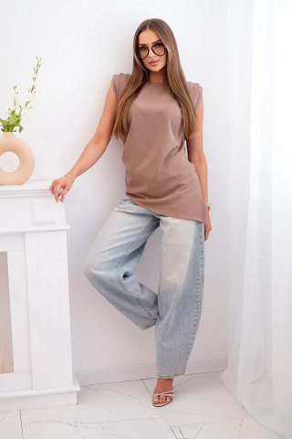 Bluzka damska elegancka z marszczeniem i asymetrycznym krojem camelowy
