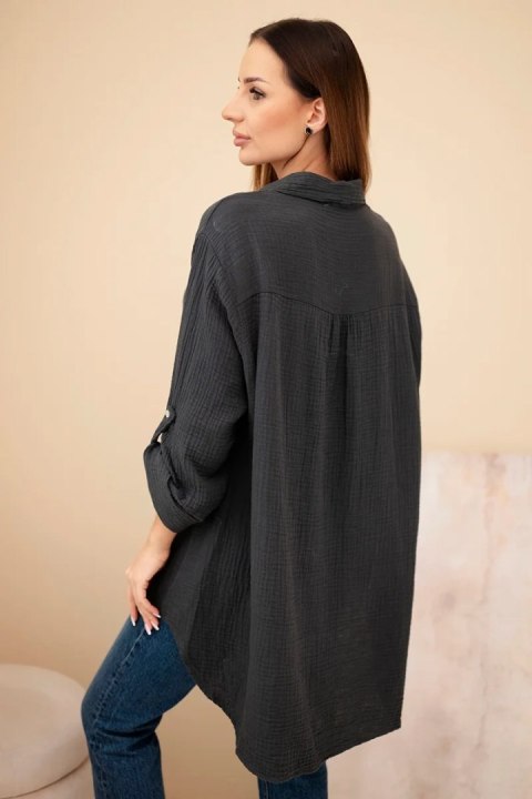 Koszula bawełniana muślinowa Plus Size grafitowa
