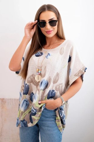 Koszula damska bawełniana z kwiatowym wzorem beżowa