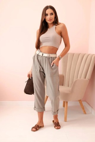 Spodnie damskie lniane z bawełną i paskiem fango