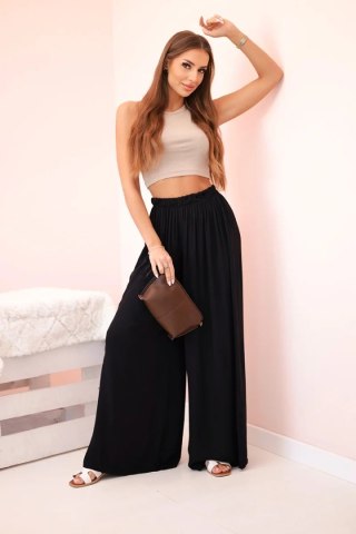 Spodnie damskie wiskozowe szerokie z gumką w pasie czarne