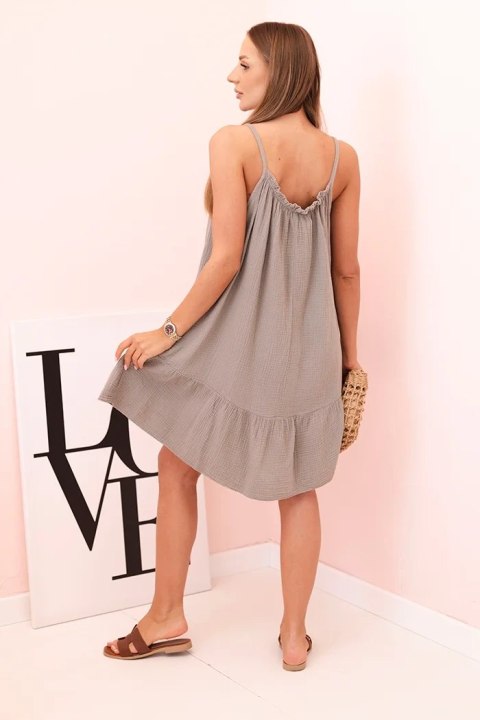 Sukienka damska muślinowa na ramiączkach z falbaną fango