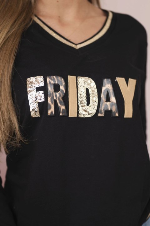 Bluza damska z napisem z cekinami czarna