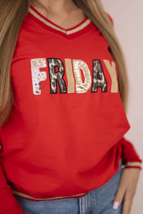 Bluza damska z napisem z cekinami czerwona