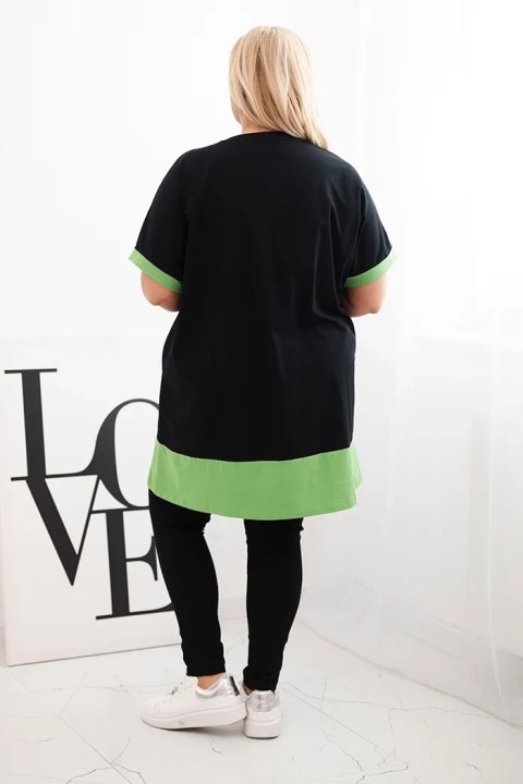 Bluzka damska Plus Size z kwiatowym wzorem i ozdobnymi perełkami zielona