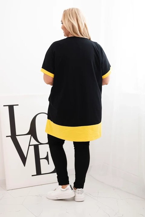 Bluzka damska Plus Size z kwiatowym wzorem i ozdobnymi perełkami żółta