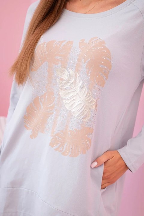 Bluzka damska z kieszeniami i ozdobnym nadrukiem szara