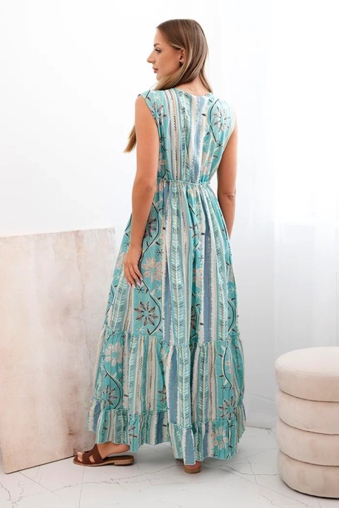 Narzutka damska bawełniana z wiązaniem w talii turkusowa