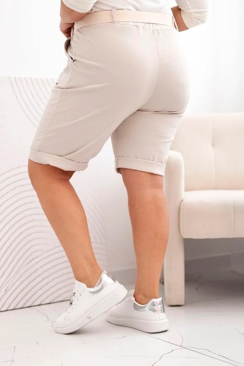Spodenki damskie bawełniane Plus Size z paskiem beżowe