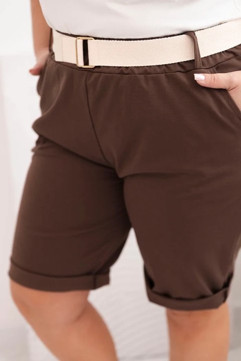 Spodenki damskie bawełniane Plus Size z paskiem brązowe