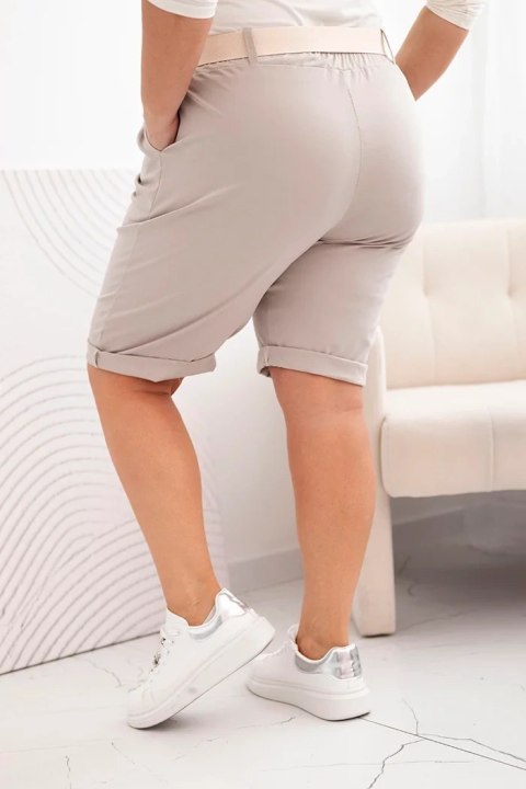 Spodenki damskie bawełniane Plus Size z paskiem ciemno beżowe