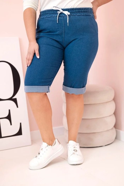 Spodenki damskie bawełniane Plus Size z wiązaniem jeansowe