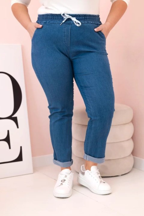 Spodnie damskie bawełniane Plus Size z elastyczną talią i wiązaniem jeansowe