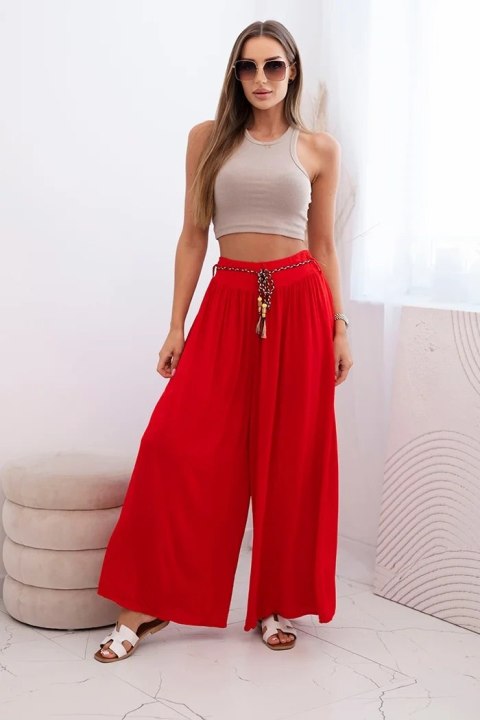 Spodnie damskie z wiskozy z szeroką nogawką czerwone