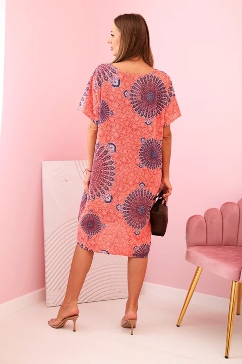 Sukienka damska bawełniana z orientalnym wzorem malinowa