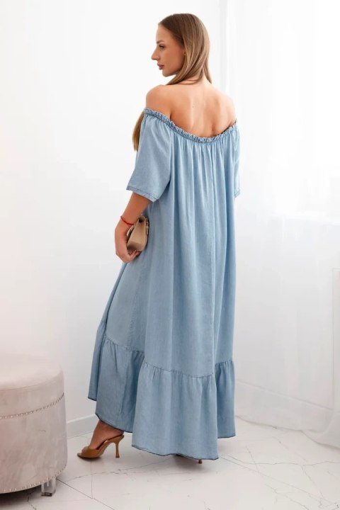 Sukienka damska z krótkim rękawem i falbaną jasno jeansowa