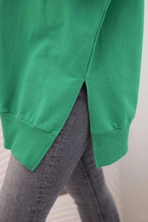 Bluza damska bawełniana z szerokim ściągaczem na dole zielona